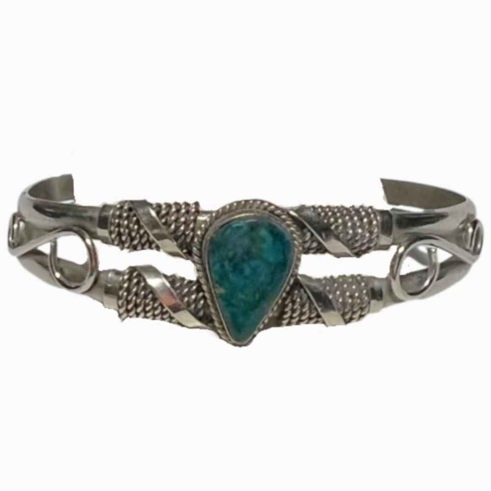 Sterling Silver Turquoise Twist Wire Navajo Cuff Bracelet
